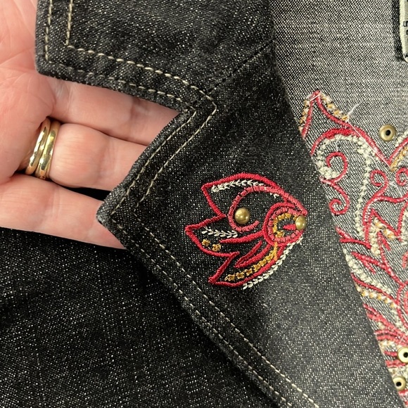 Denim & Co. Womens Jean Jacket M Dark Wash Black Long Sleeve Button Down Western - Picture 5 of 13